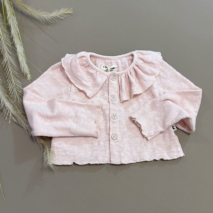 Cardigan con il colletto in filo di cotone rosa - morbidissimo e versatile