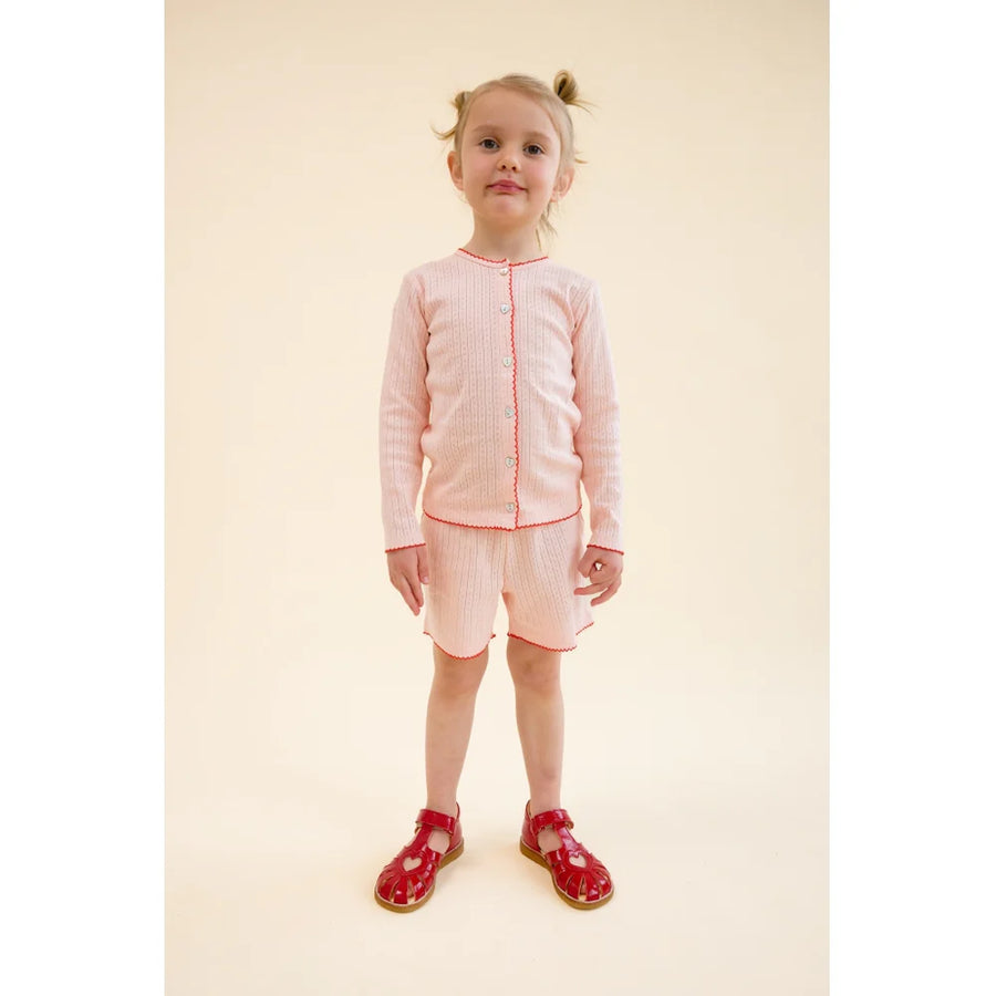 Liva Pointelle Shorts Traforati Soft Rose con Rosellina 3D e Merletto a Contrasto