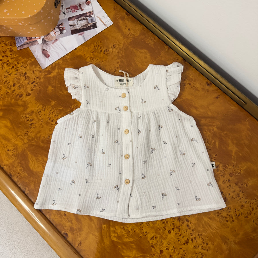Blusa in mussolina di cotone con fiorellini – romantica, leggera e versatile