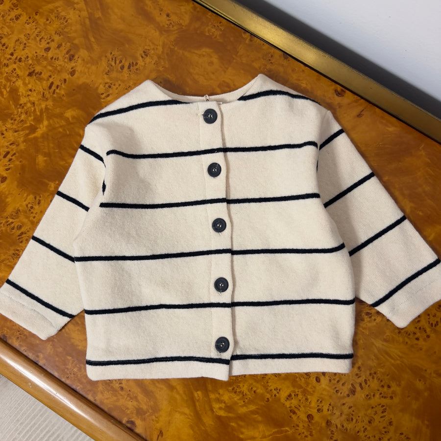 Cardigan in Caldo Cotone a Righe -Avorio/Carbone