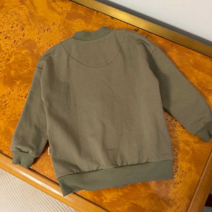 Felpa con Zip in Cotone Biologico -Oliva