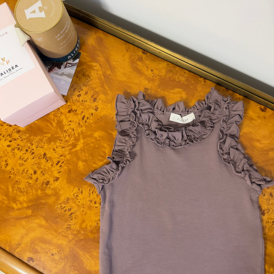 Top in jersey di cotone con ruches - malva