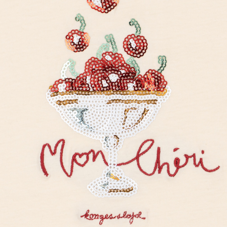 T-shirt Mon Chéri in cotone organico con ciliegie ricamate
