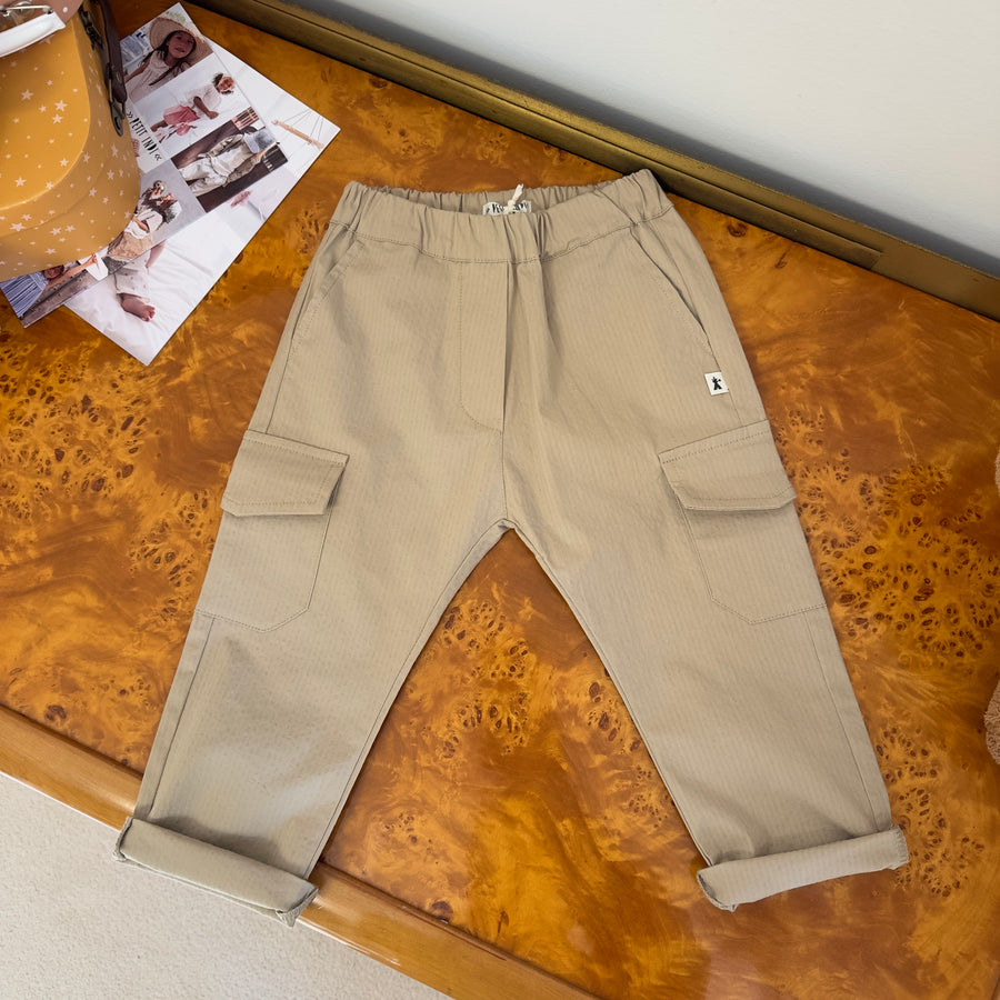 Pantalone Cargo in Seersucker di Cotone Elasticizzato Color Nocciola