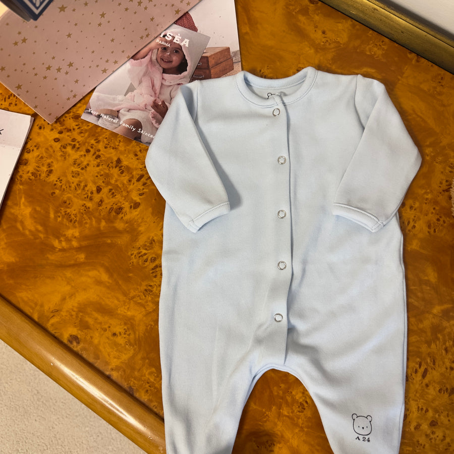 Tutina apertura davanti in jersey di cotone azzurro cielo