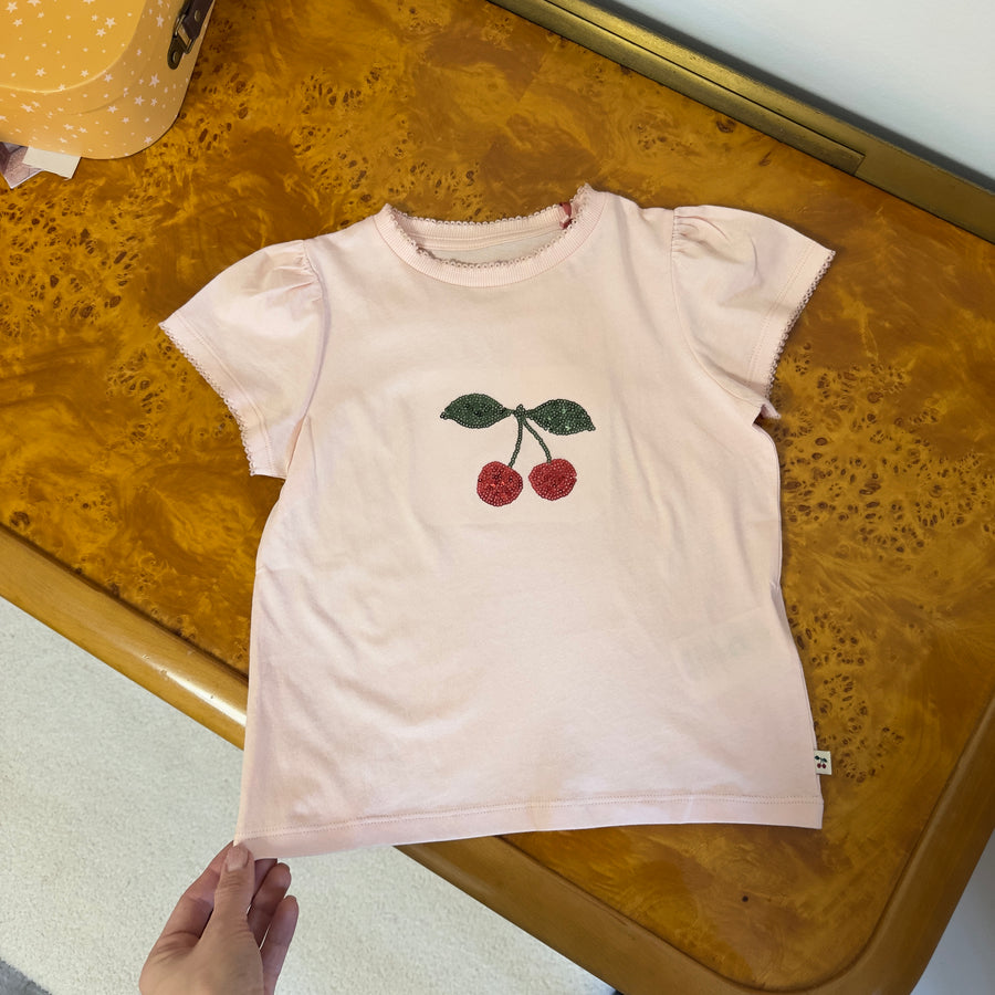 Famo puff tee gots - t-shirt in jersey di cotone organico - ciliegia