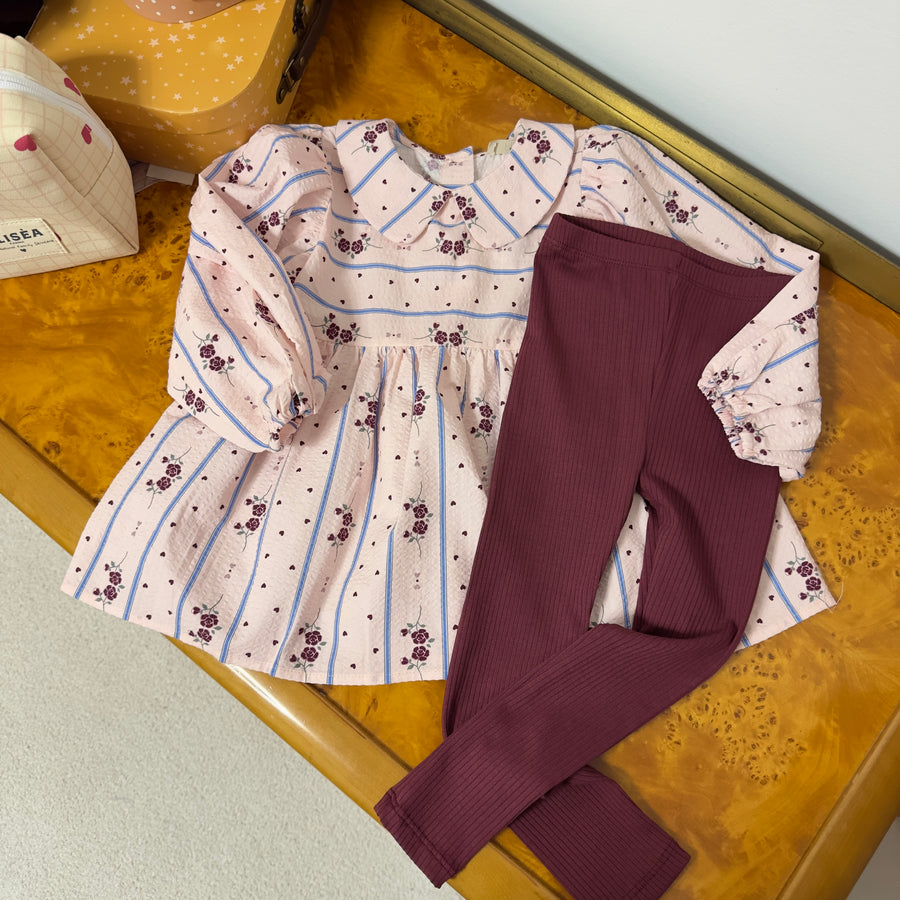 Colombe Tunic – Blusa in Seersucker con Cuoricini, Roselline e Bottoni a Cuore