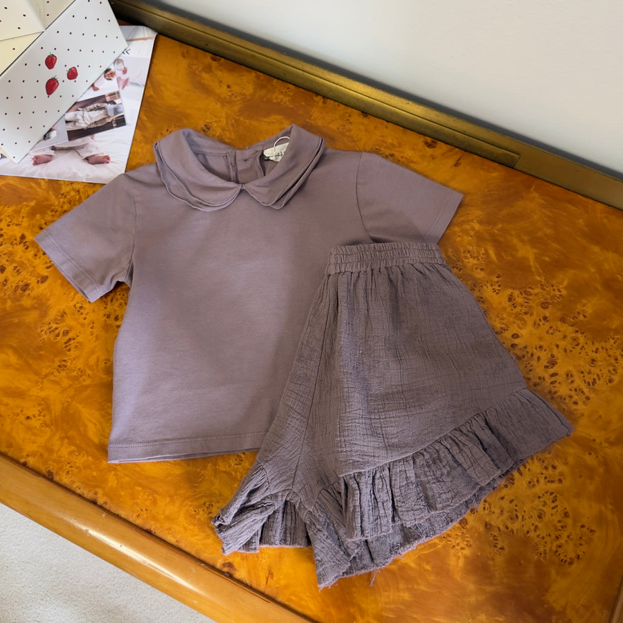 T-shirt in morbidissimo jersey di cotone con doppio colletto- malva
