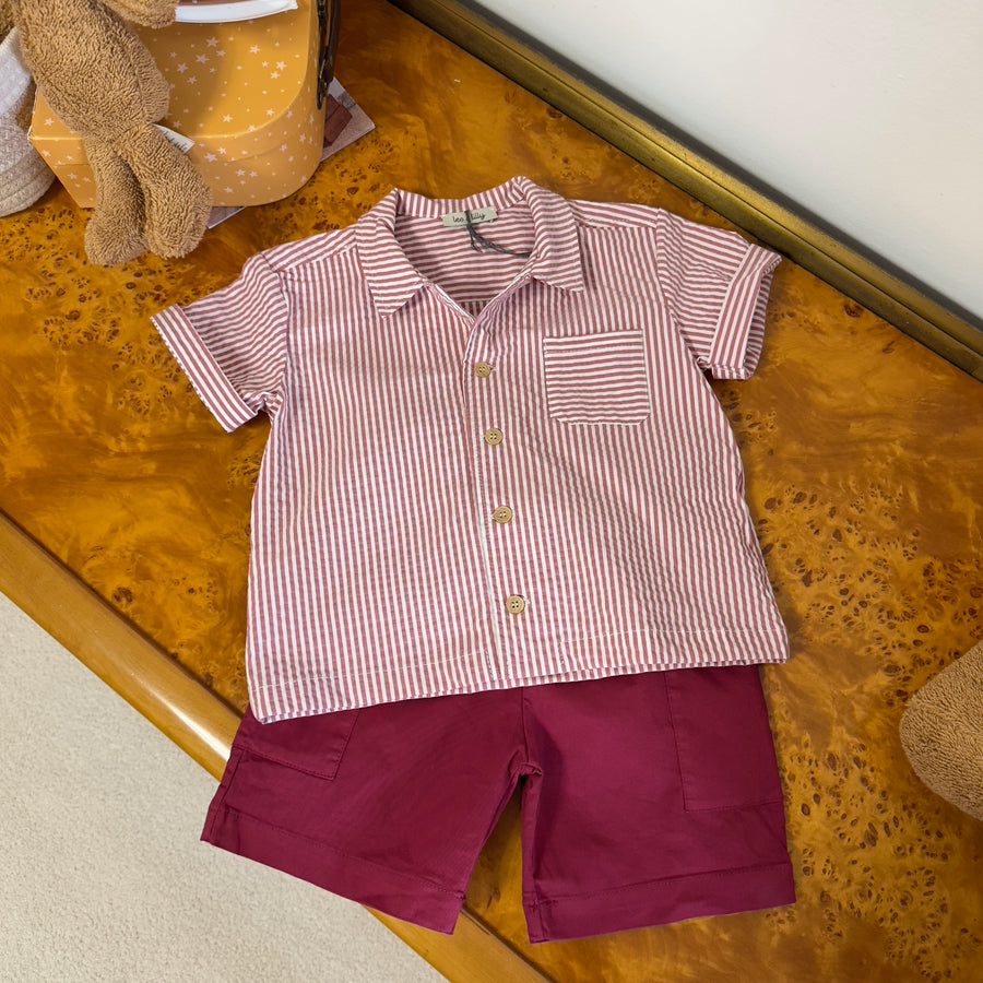 Camicia in seersucker a Manica Corta Colore Mosto su Latte | Versatile e Pratica
