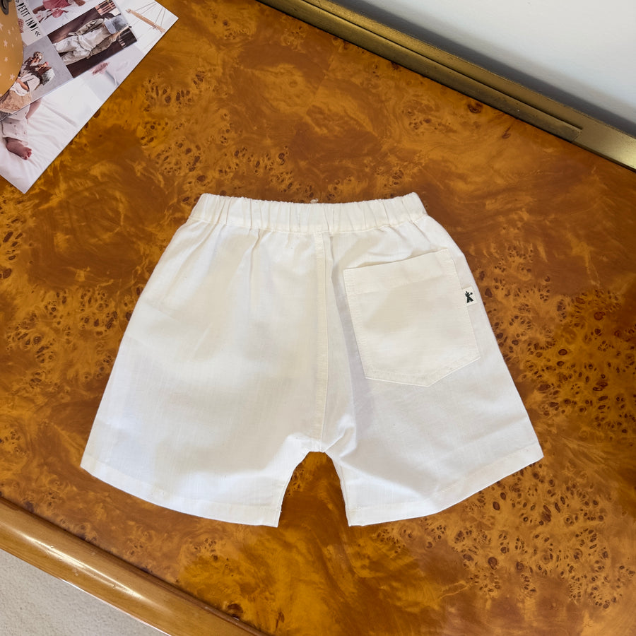 Pantaloncino in cotone con vita elasticata color avorio