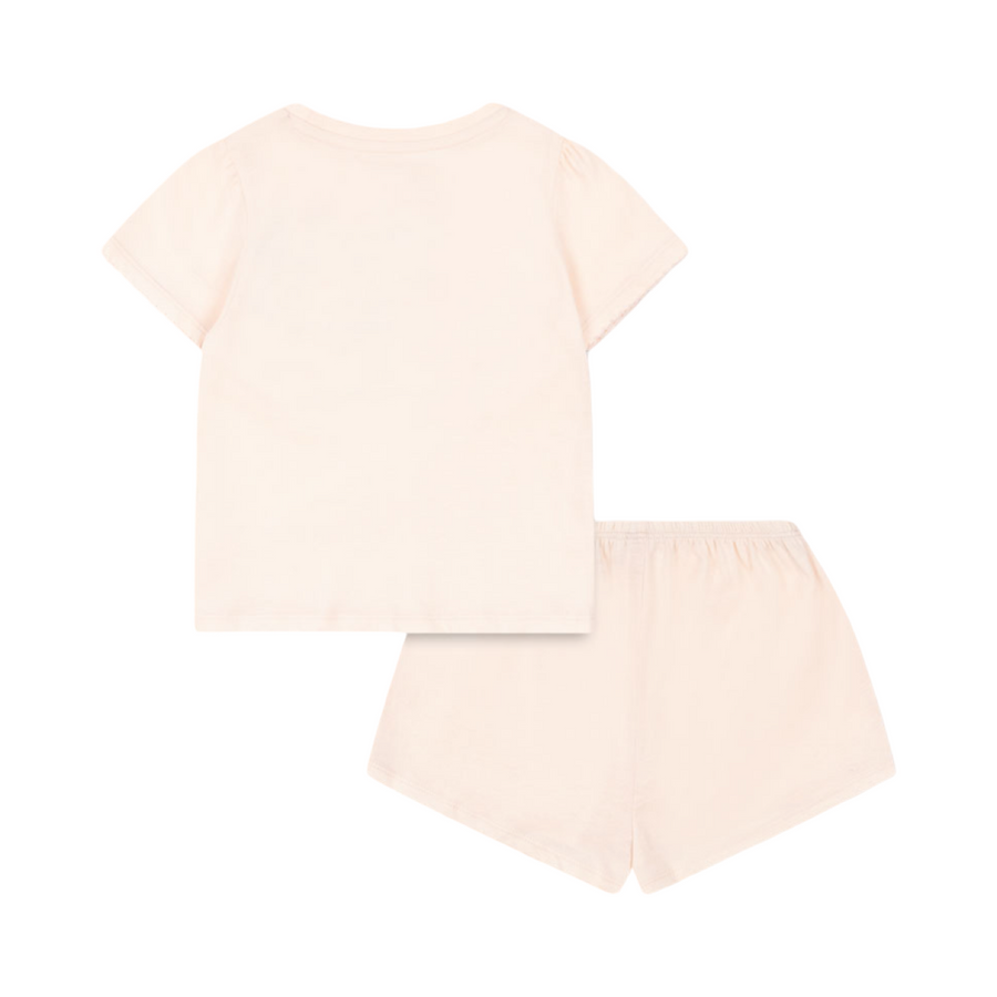 Completo in cotone organico pink con t-shirt fiocco e pantaloncino Farfalla