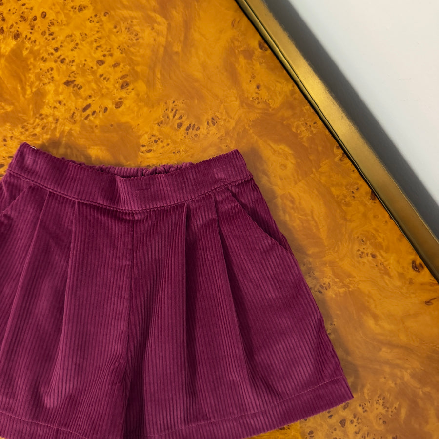 Pantaloncino in Velluto a Coste Larghe -Prugna