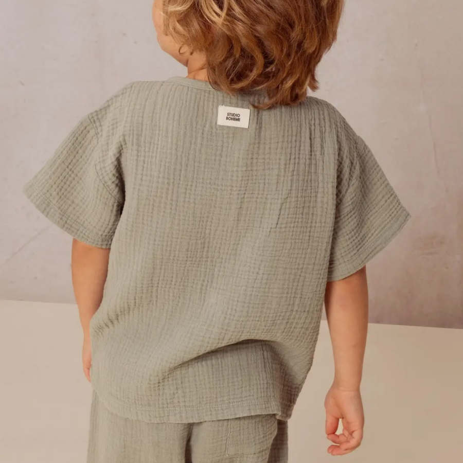 T-shirt in mussola di cotone biologico - eucalipto