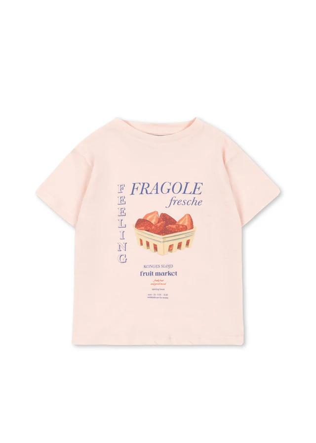 T-shirt cotone e lino fiammato era ocs- con fragoline - Fit morbido e rilassato