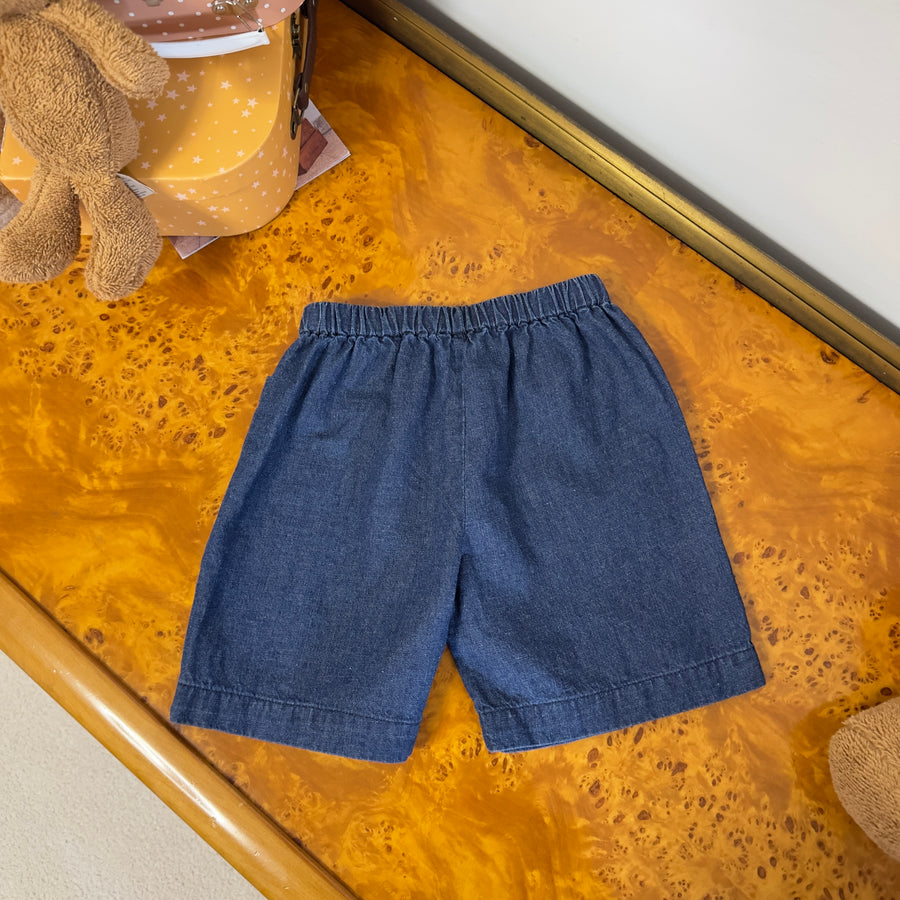 Pantaloncino  in denim leggero di cotone e lino con elastico in vita – Fit rilassato e versatile