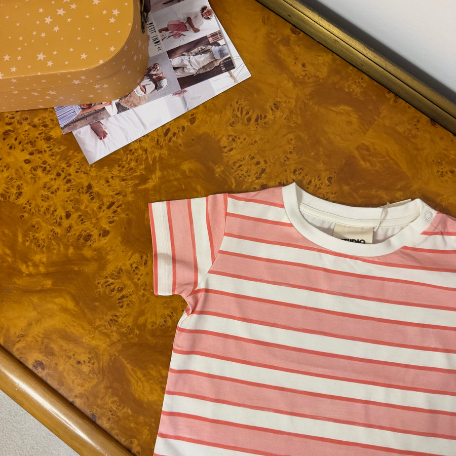 T-shirt Essential Rayures Rose Rouge in jersey di cotone a righe
