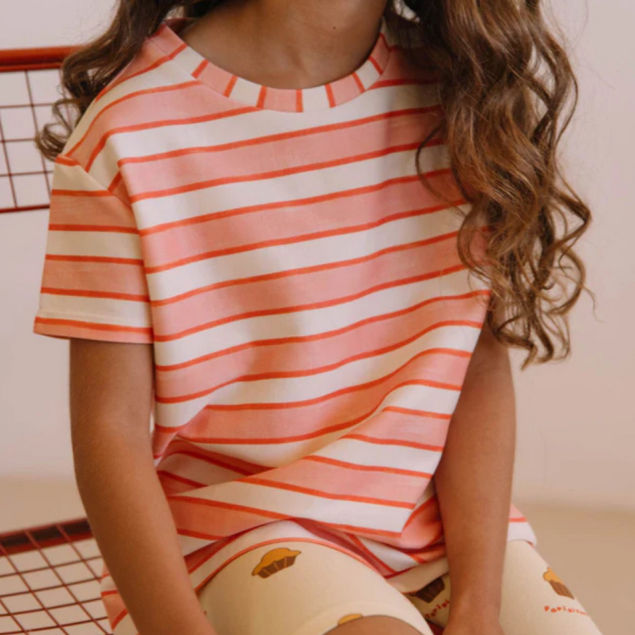 T-shirt Essential Rayures Rose Rouge in jersey di cotone a righe