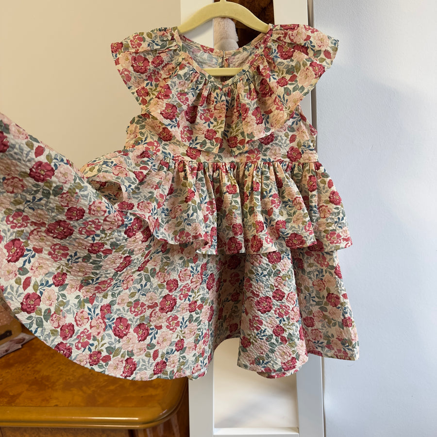 BELLA FRILL DRESS- abito in cotone organico floreale