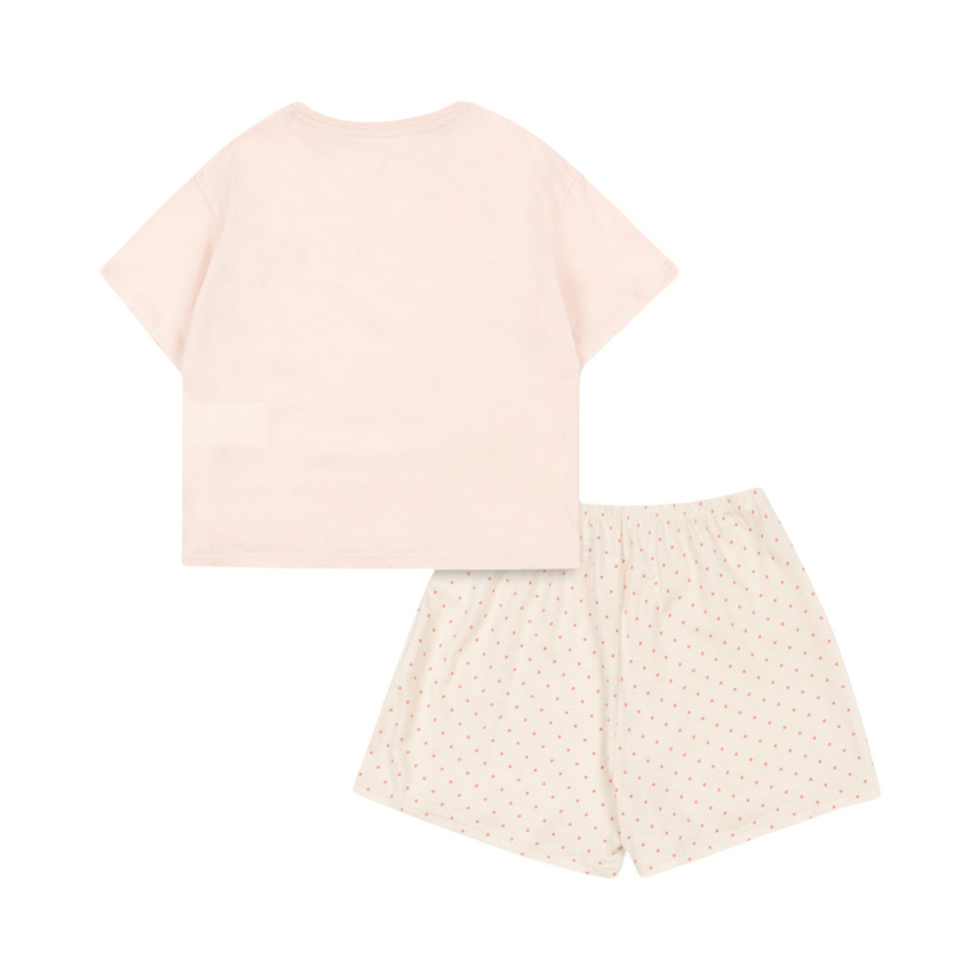 Completo Rosa in Cotone Organico con Gattino – T-Shirt Rosa e Short a Pois Coordinato
