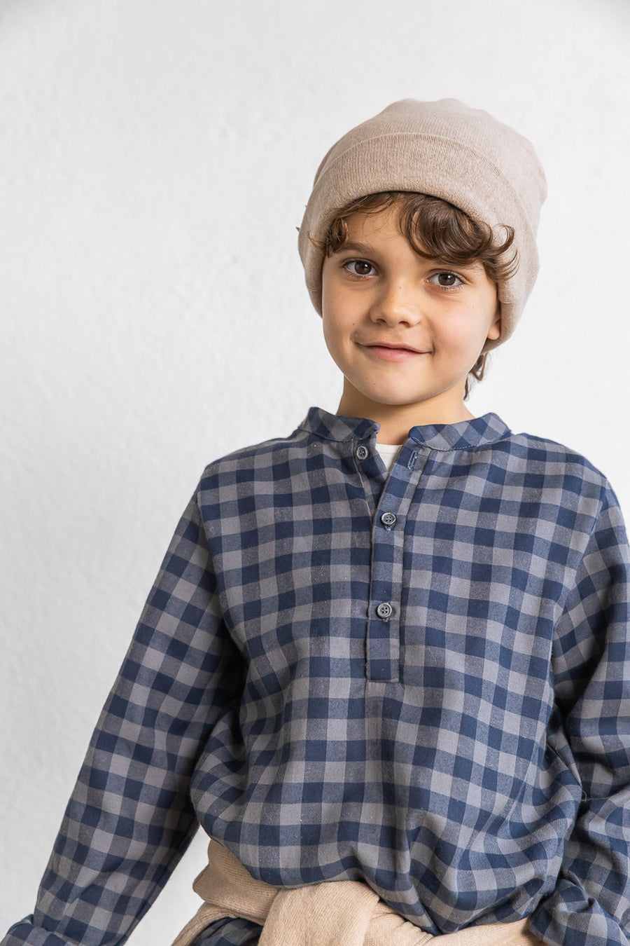 Camicia polo Vichy blu e grigio