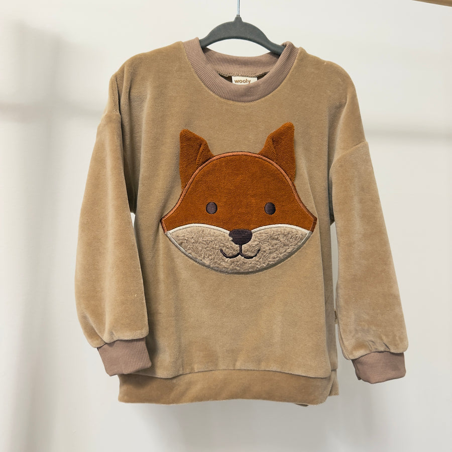 Maglia in ciniglia di cotone organico con volpe -stucco