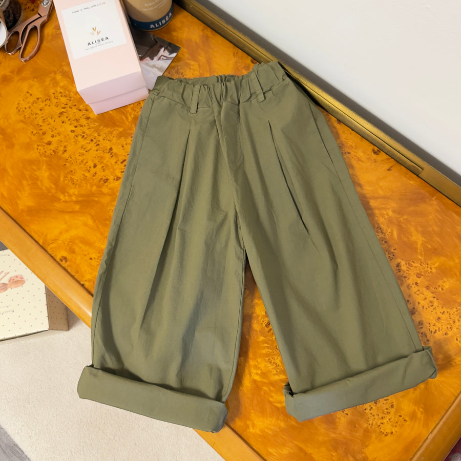 Pantalone palazzo  con le pinces e vita elasticata - foresta