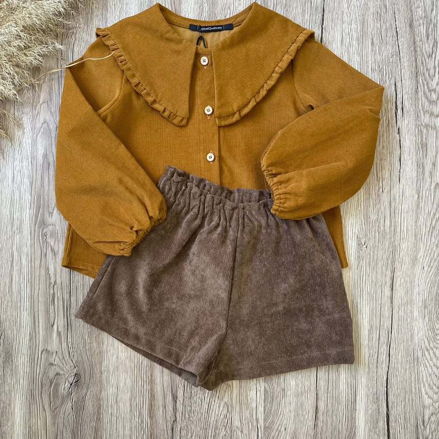 Camicia in microvelluto di cotone con maxi colletto - toffee gold