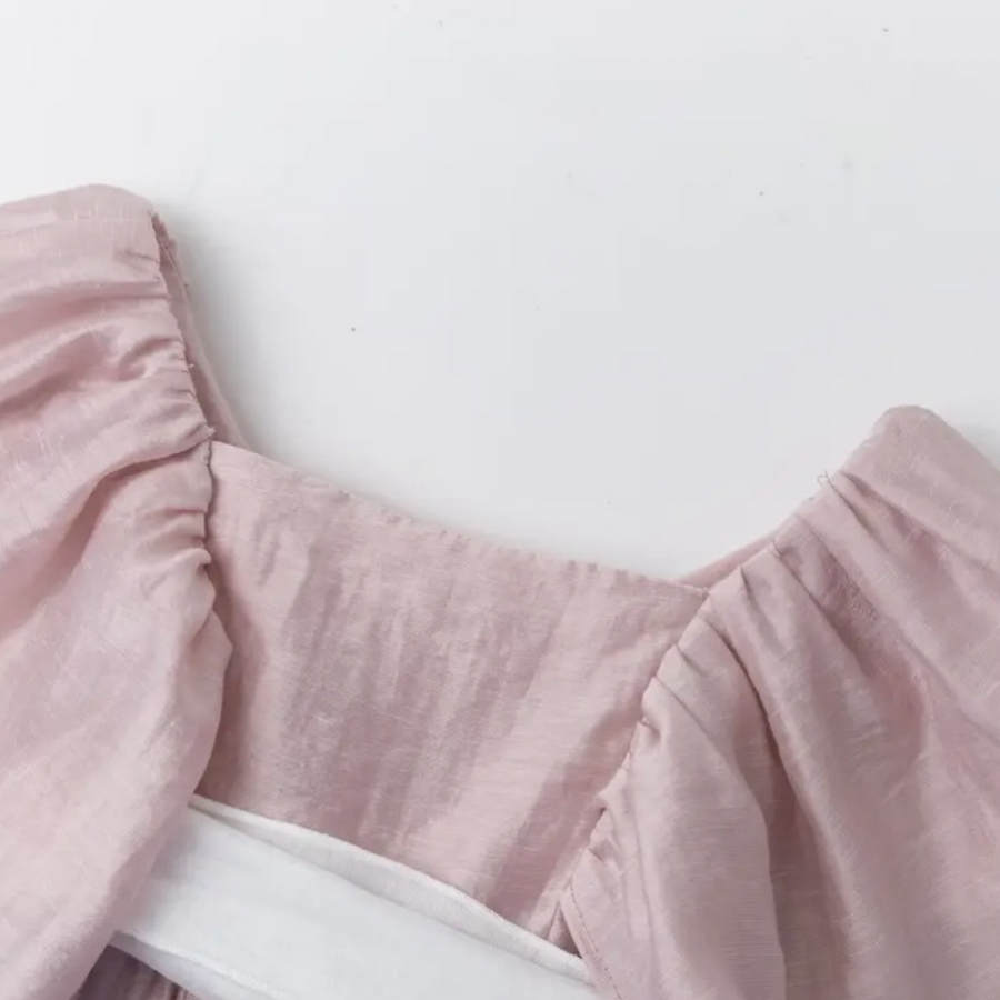 Abito Cerimonia Rosa Polvere con Cintura a Fiocco