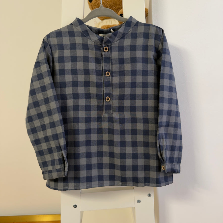 Camicia polo Vichy blu e grigio