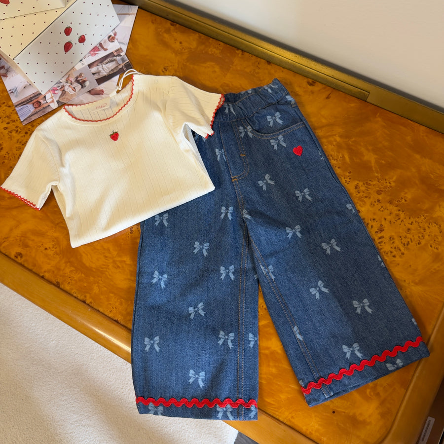 Eva Pants a Palazzo in Blue Denim Morbido con Vita Regolabile