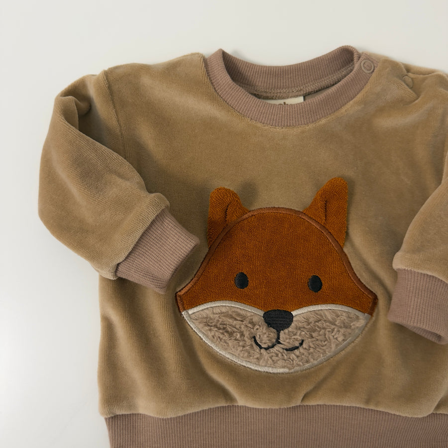 Maglia baby in velluto di cotone organico con volpina- stucco
