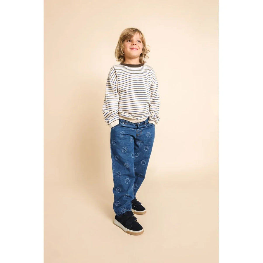 Carl Jeans in Cotone con Stampa Football -Dark Blue