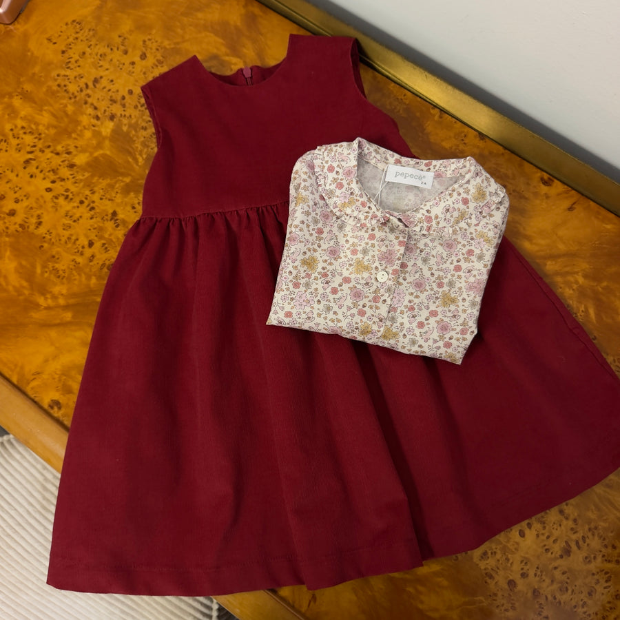 Abito Smanicato in microvelluto- Dark Cherry
