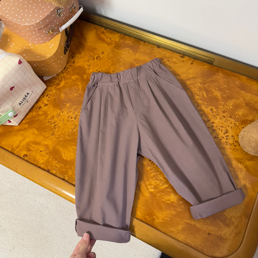 Pantalone con le pinces e vita elasticata - malva