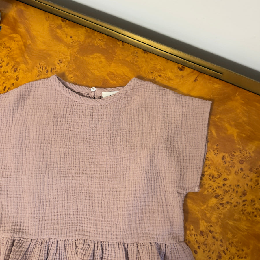 T-shirt scatoletta in mussola di cotone con ruches - cameo rose