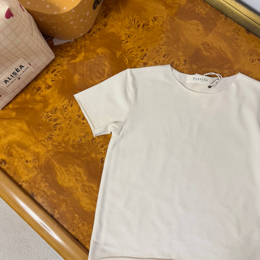 T-shirt basic in jersey di cotone - taglio vivo- avorio