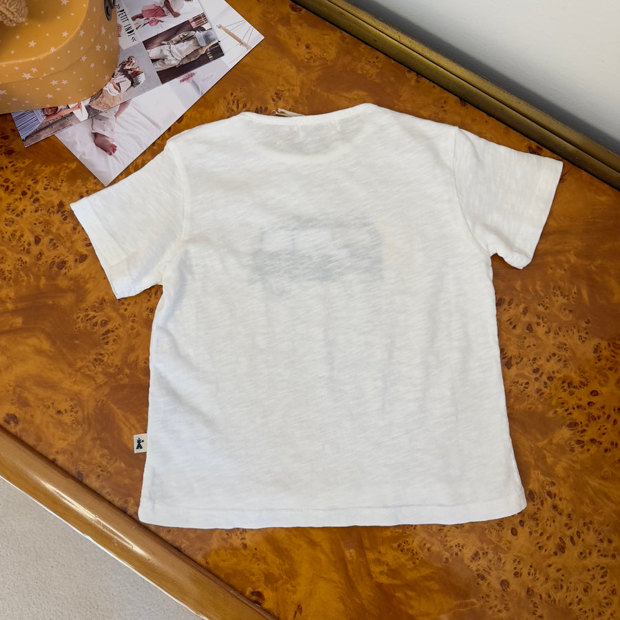 T-shirt in jersey di cotone fiammato color latte -con stampa van blu