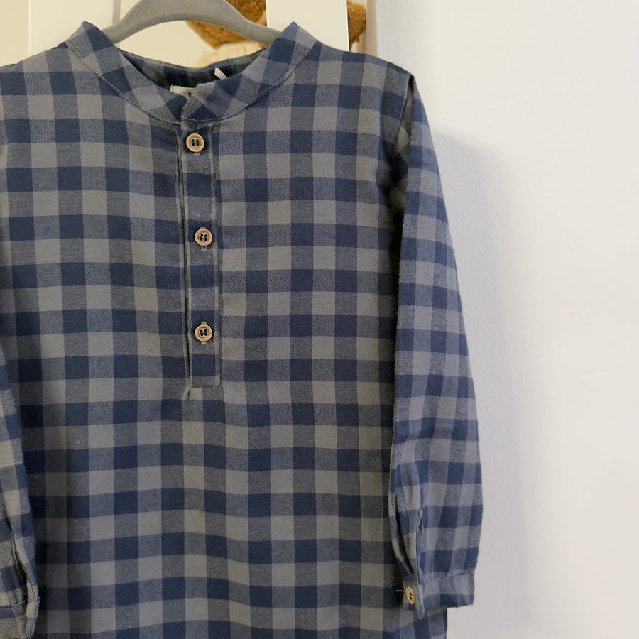 Camicia polo Vichy blu e grigio
