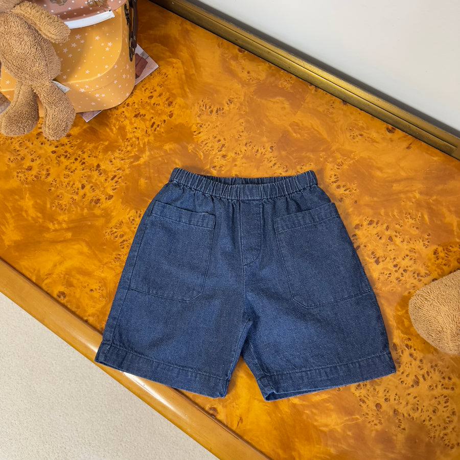 Pantaloncino  in denim leggero di cotone e lino con elastico in vita – Fit rilassato e versatile