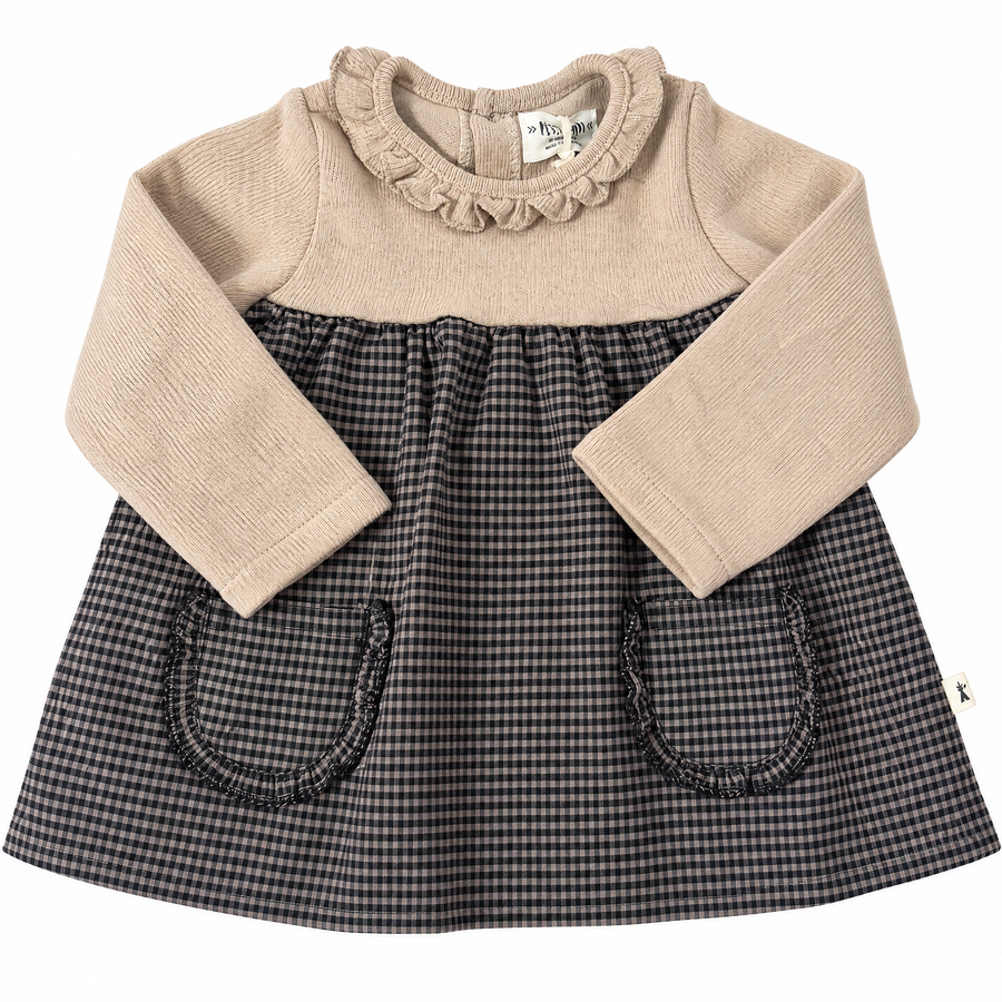 Completo abitino vichy e leggings in caldo cotone avena