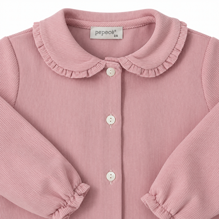 Camicia in Microvelluto con Colletto Peter Pan -Rosa Peonia