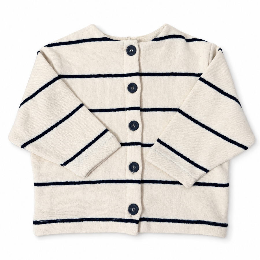 Cardigan in Caldo Cotone a Righe -Avorio/Carbone