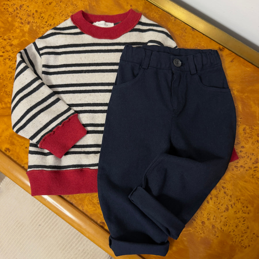 Pantalone Effetto Denim con Passanti -Notte