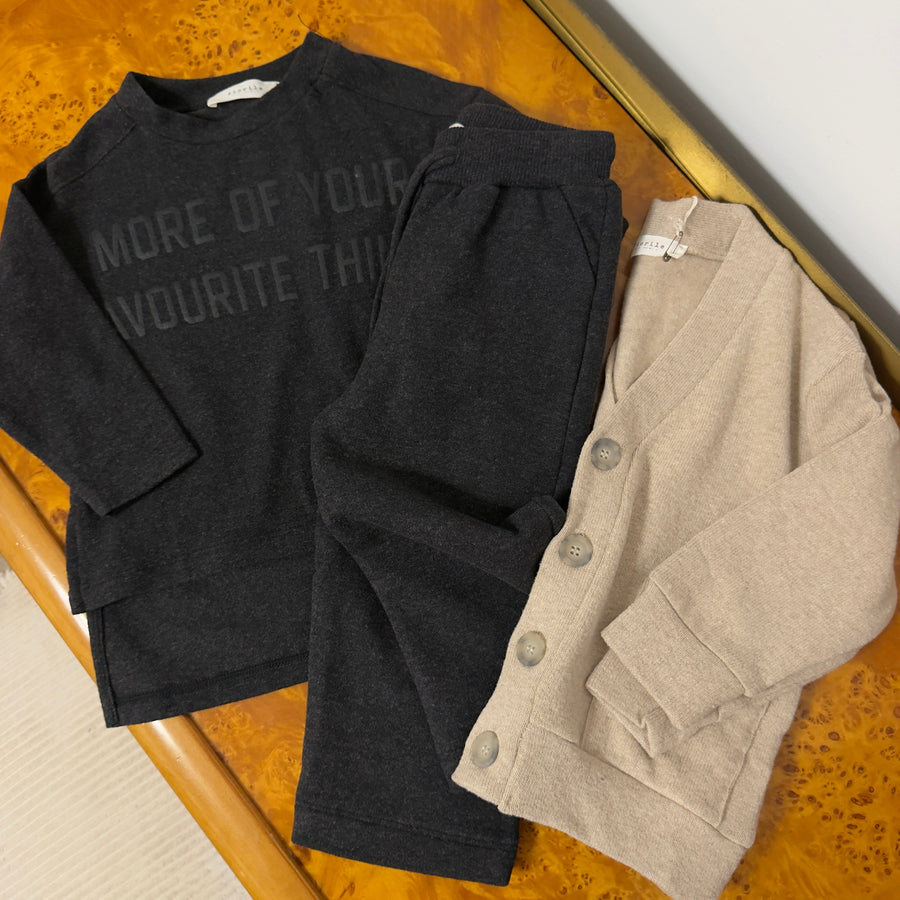 T-shirt in Caldo Cotone con Scritta Tono su Tono -Antracite