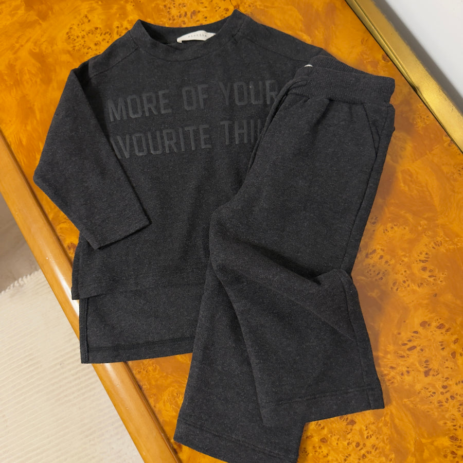 T-shirt in Caldo Cotone con Scritta Tono su Tono -Antracite