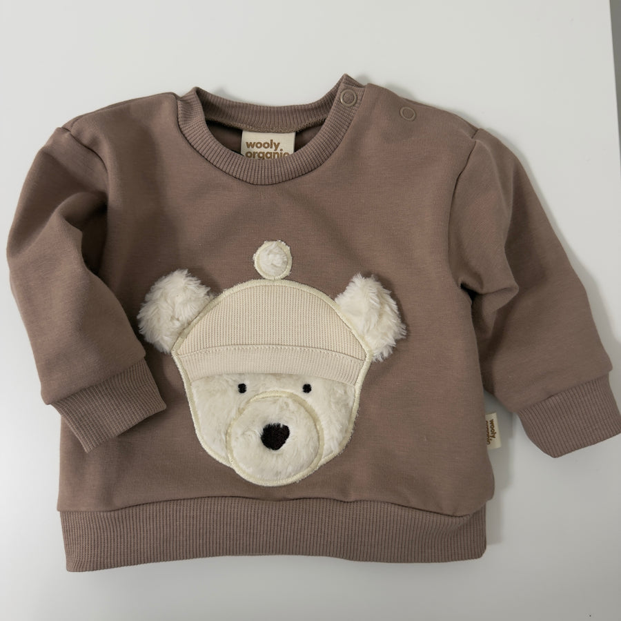 Felpa baby in cotone organico con orsetto 3D- taupe