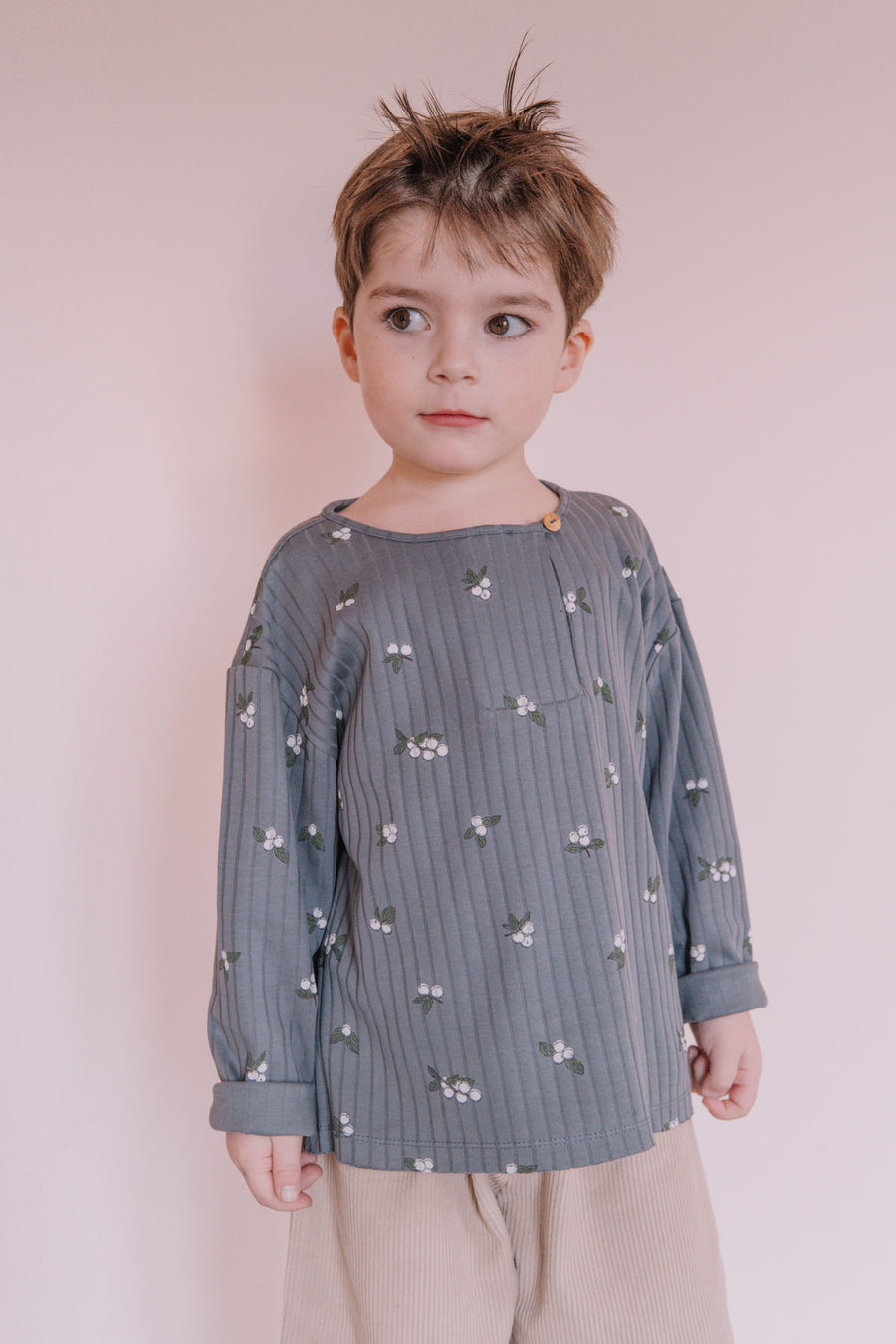 T-shirt Orso Blue/Gui in Cotone Bio a Costine